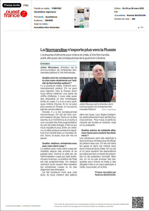 Ouest France : « La Normandise n’exporte plus en Russie »