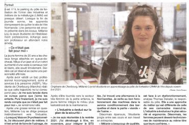 Ouest France : « Mélanie Loy, l’unique étudiante du pôle de formation UIMM »