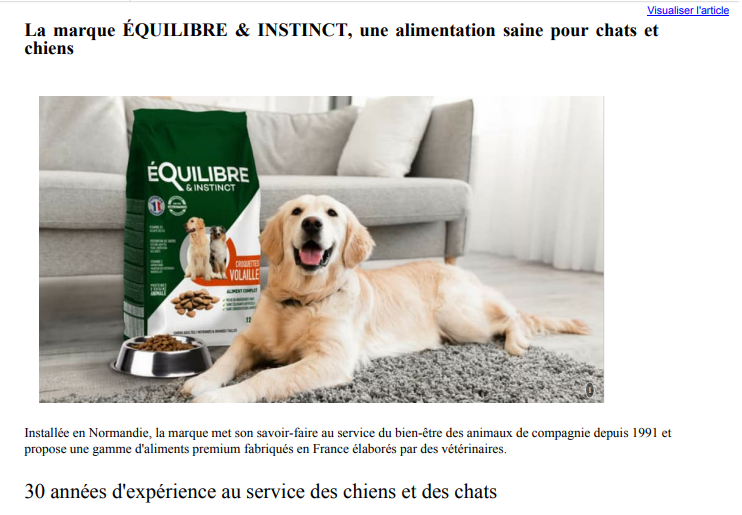 BFM TV : «La marque EQUILIBRE & INSTINCT, une alimentation saine pour chats et chiens «