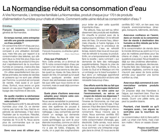 Ouest France : “La Normandise réduit sa consommation d’eau”