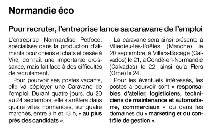 Ouest France « Pour recruter, l’entreprise lance sa caravane de l’emploi »