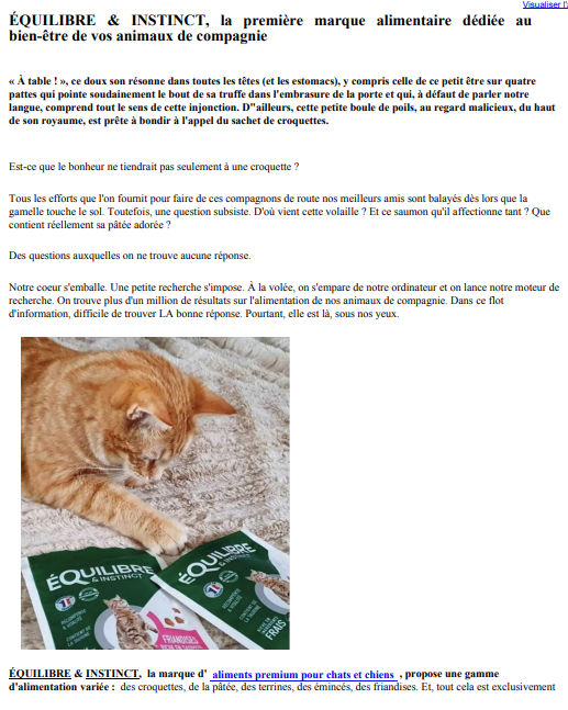 Les éclaireuses «ÉQUILIBRE & INSTINCT, la première marque alimentaire dédiée au bien-être de vos animaux de compagnie»