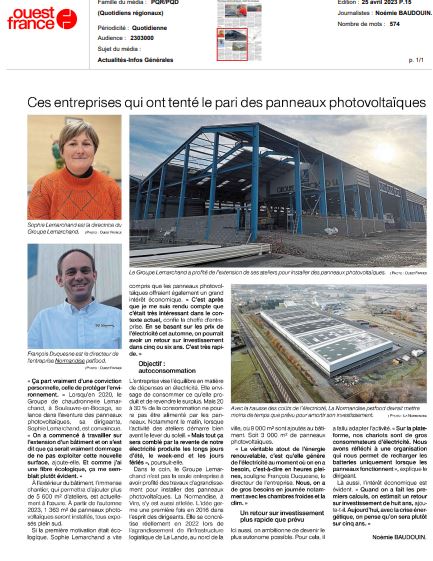 Ouest France : « Ces entreprises qui ont tenté le pari des panneaux photovoltaïques