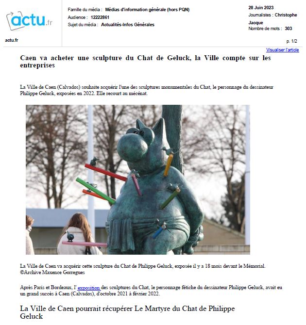 Caen va acheter une sculpture du Chat de Geluck, la Ville compte sur les entreprises – actu.fr 28/06/2023