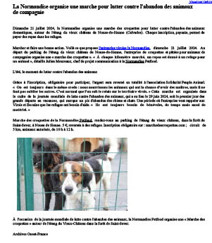 La Normandise organise une marche pour lutter contre l’abandon des animaux de compagnie