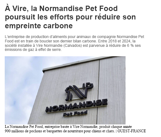 NORMANDISE Pet Food poursuit ses efforts pour réduire son empreinte carbone