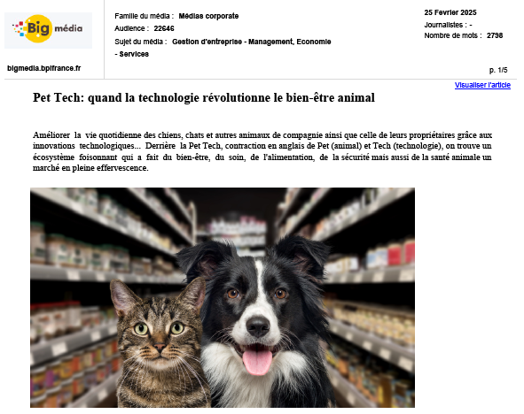 Big Média : Pet Tech: quand la technologie révolutionne le bien-être animal