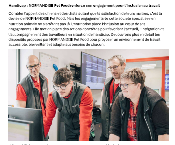 NORMANDISE Pet Food renforce son engagement pour l&rsquo;inclusion au travail