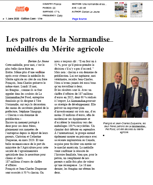 Les patrons de la Normandise médaillés du Mérite agricole