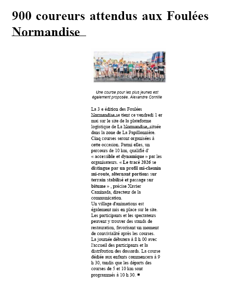 900 coureurs attendus aux Foulées Normandise